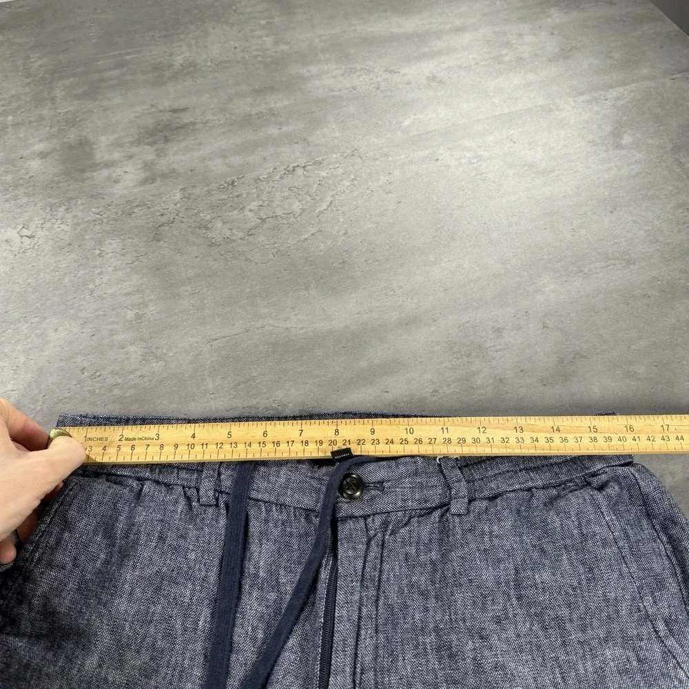 Banana Republic Linen Pants Women 31x25‎ Navy High Rise Drawstring Elastic Waist